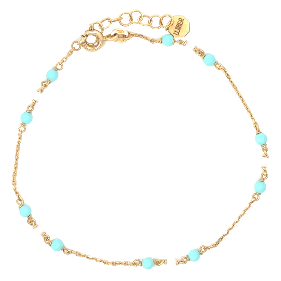14k gold bracelet with extra-small pearls and turquoise stones