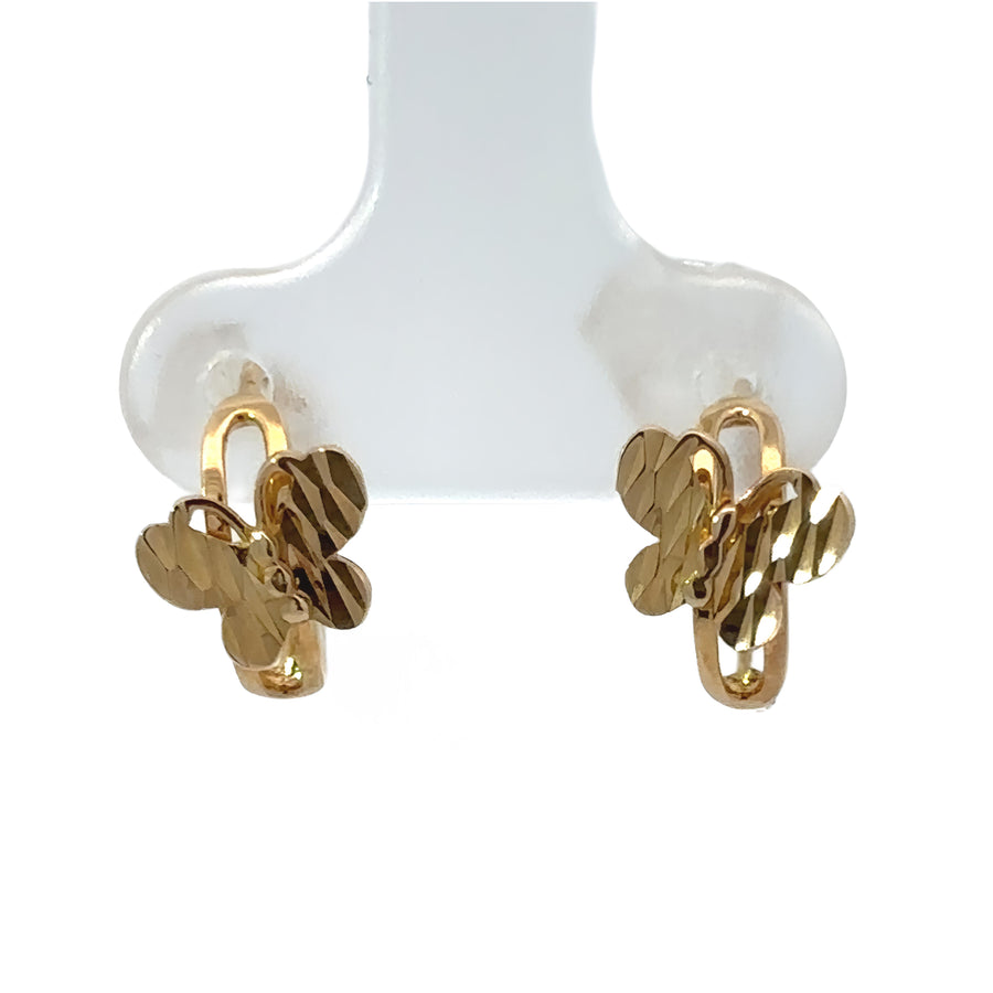 Extra small 14k gold butterfly huggie earrings for babies