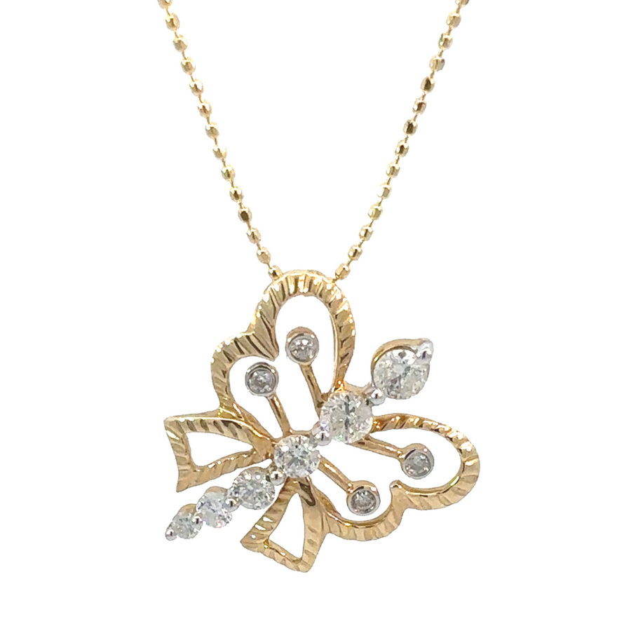 14k gold butterfly pendant with 0.50 CT diamonds for women