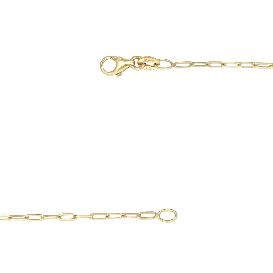14k gold chain displayed on a neutral fabric background