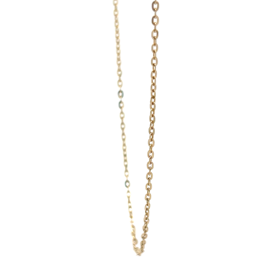 Side view of 14k gold chain with clasp, highlighting its sleek finish