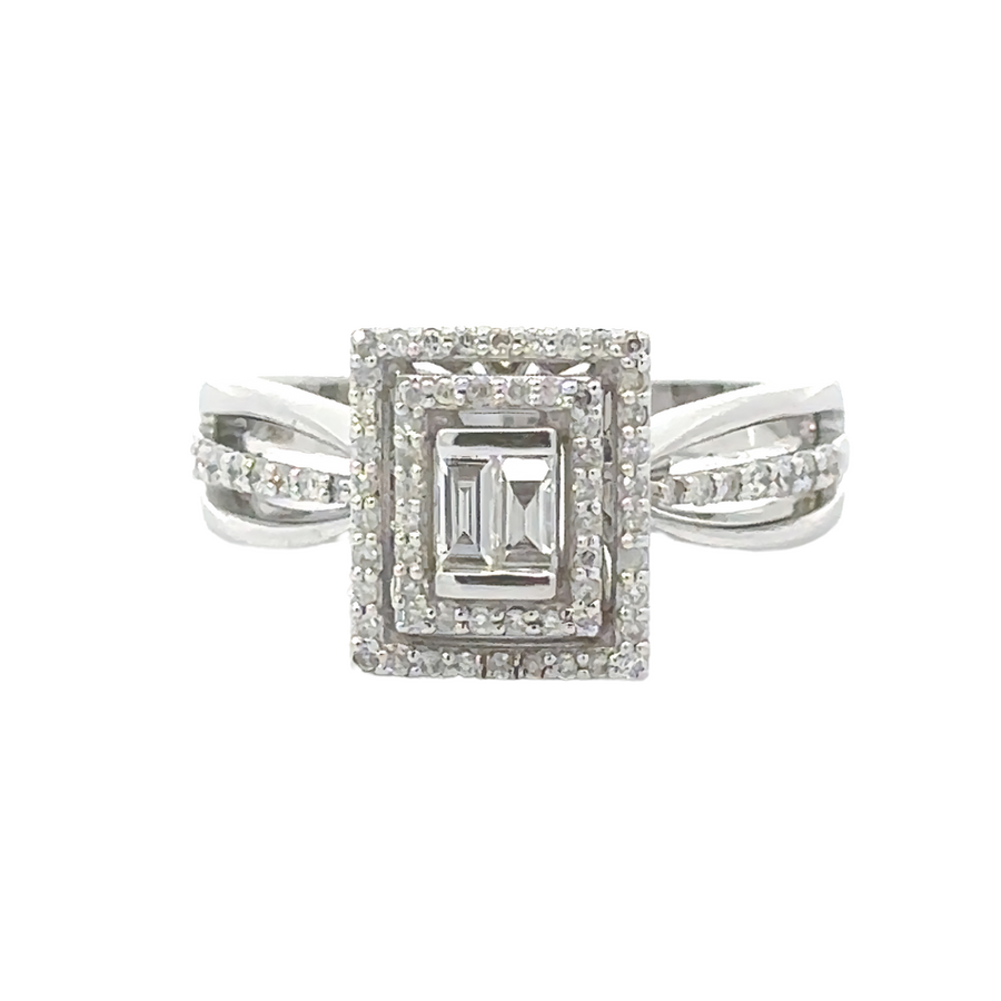 14k gold cuadra ring with diamonds displayed on white background