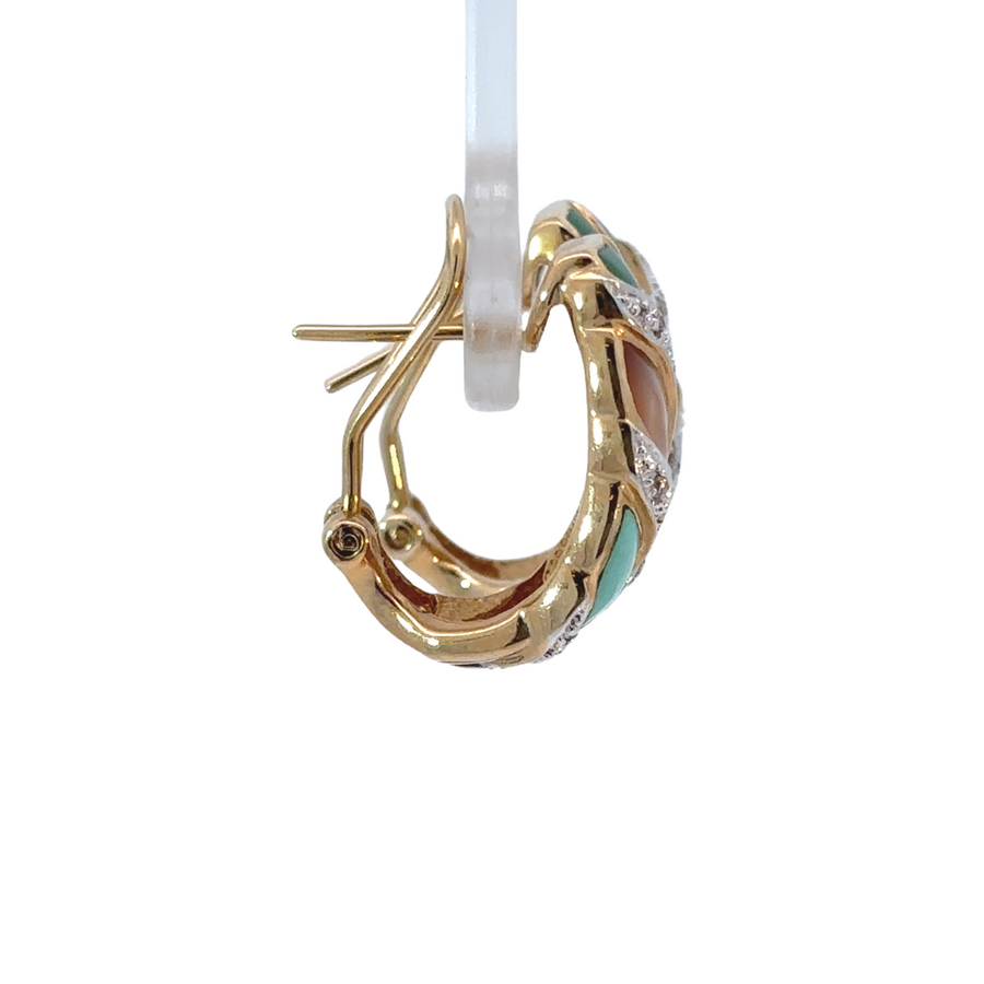 Elegant 14k gold earrings with diamond accents on white background