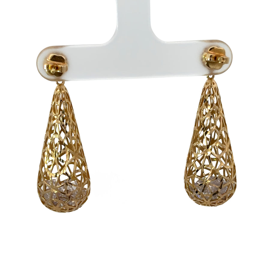 Pair of 14k gold earrings featuring brilliant diamonds