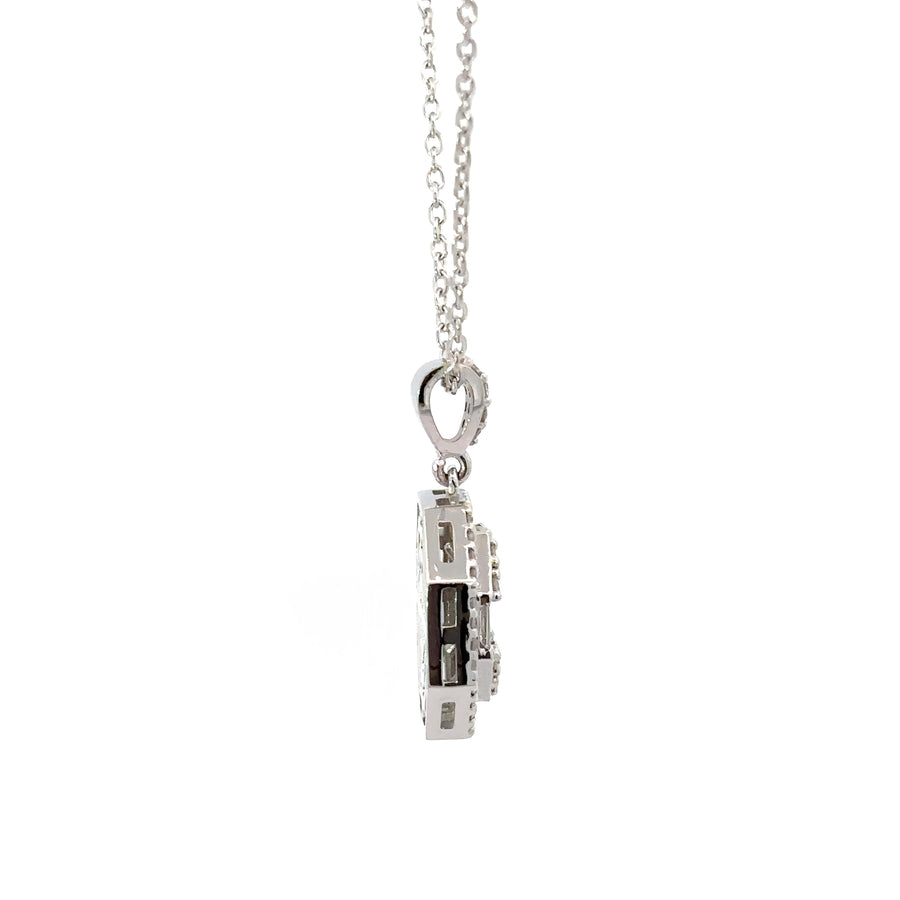 Close-up of brilliant diamonds set in 14k gold necklace
