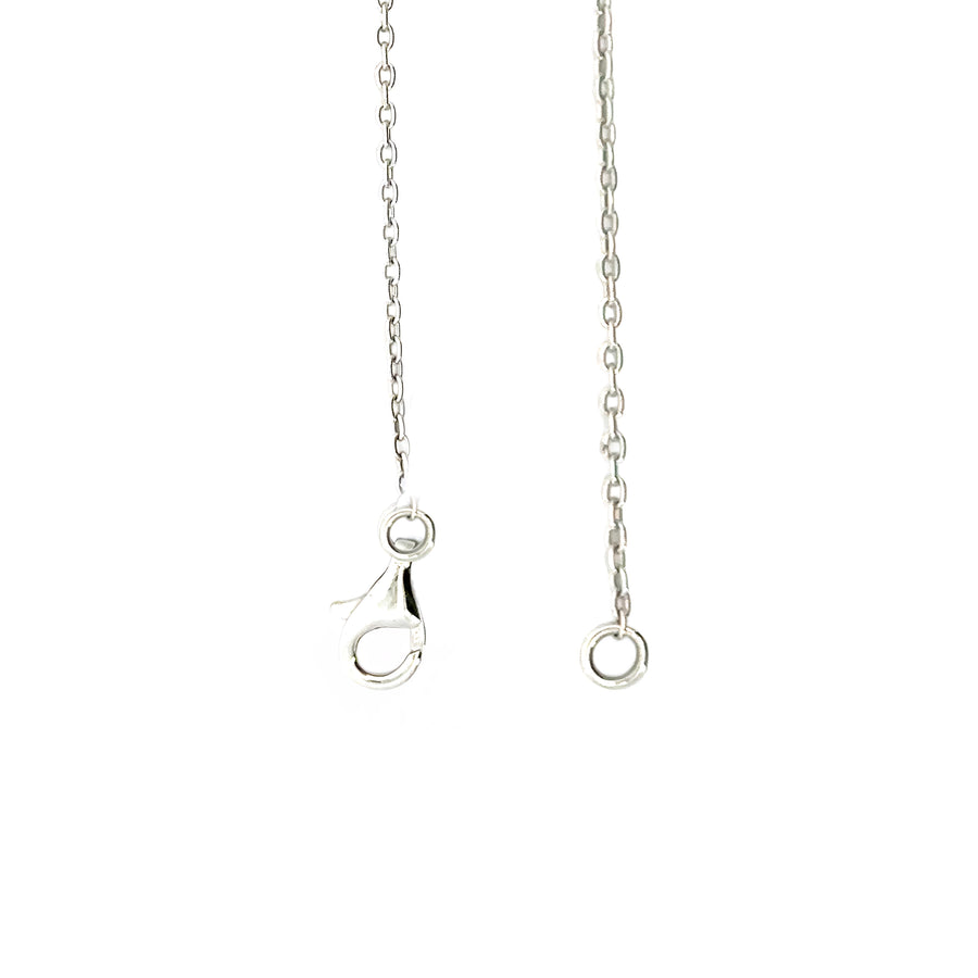 Woman wearing 14k gold diamond necklace with 17-inch length