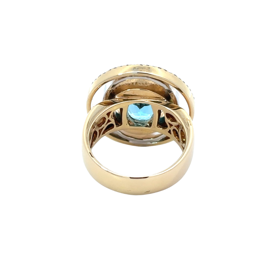 Close-up of .46 CT oval diamond in gold setting