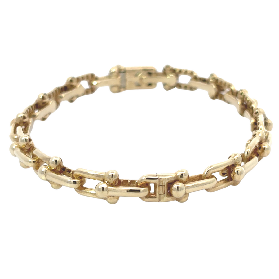 14k gold bangle with double link and ball design