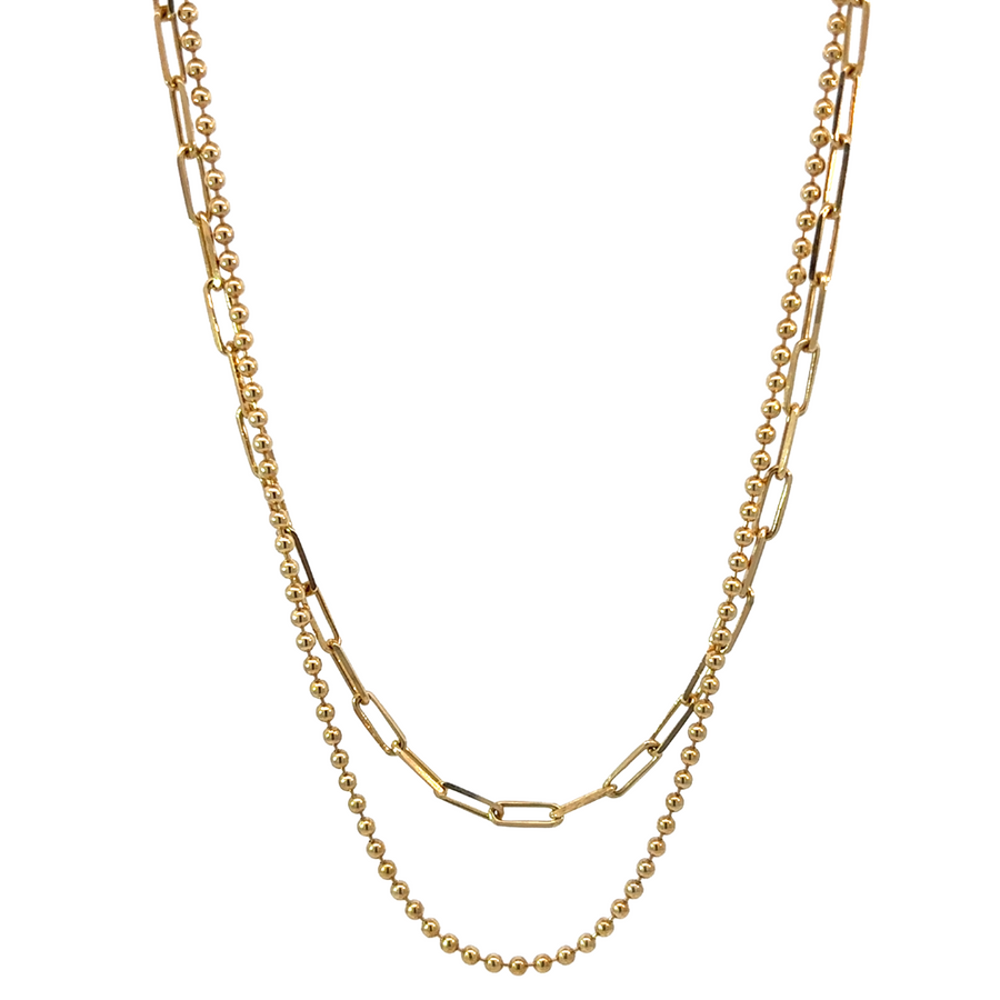14k Gold Double Link & Ball Necklace on white background
