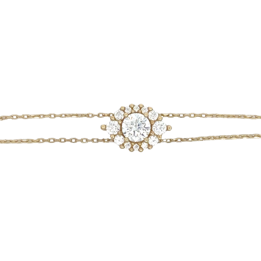 Adjustable 14k gold bracelet with two rows of sparkling CZ stones