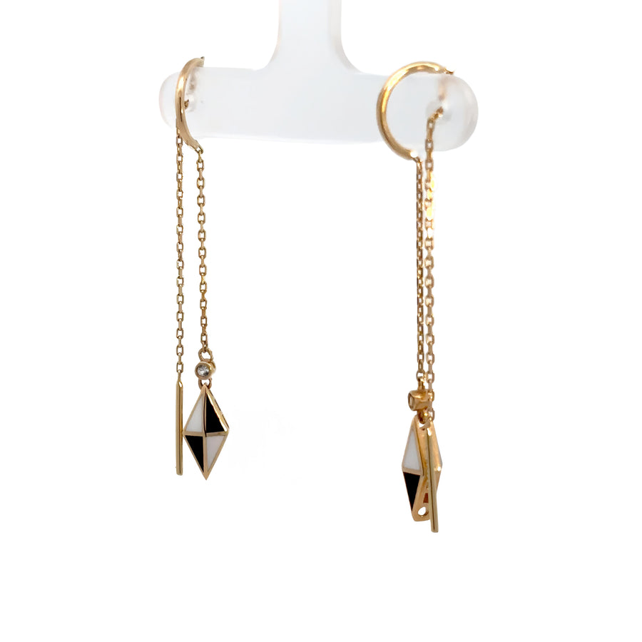 Pair of lightweight 14k gold drop chain earrings with delicate design