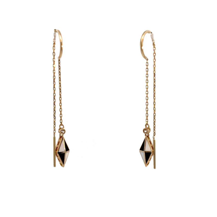 Elegant 14k gold dangling chain earrings displayed on white background

