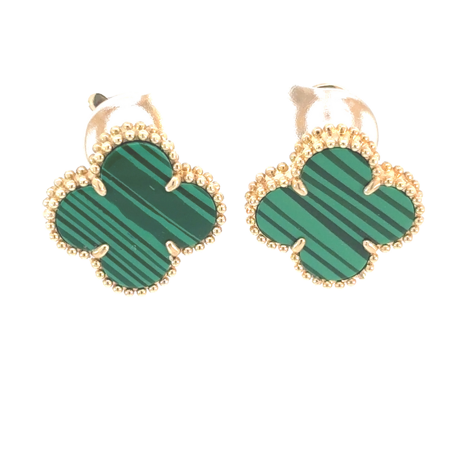Single 14k gold earring on white background