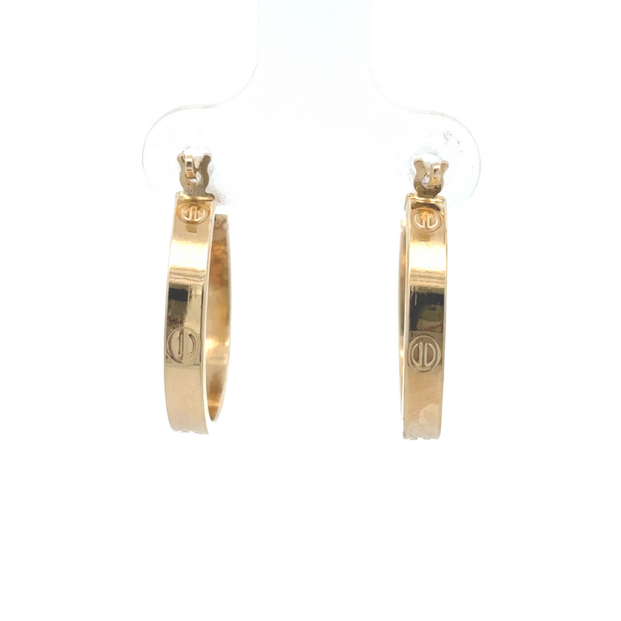 Minimalist 18mm hoop earrings made from solid 14k gold