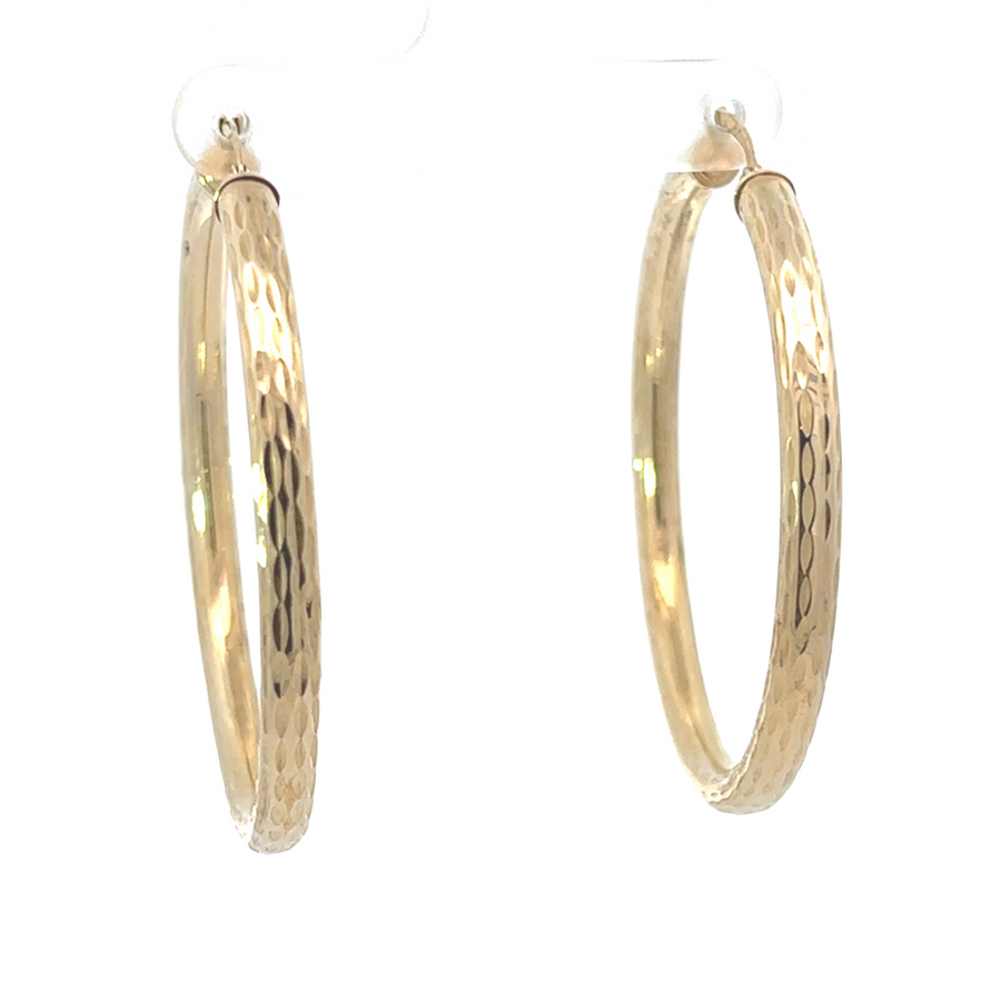 14k gold hoop earrings in 43mm size, high-polish finish