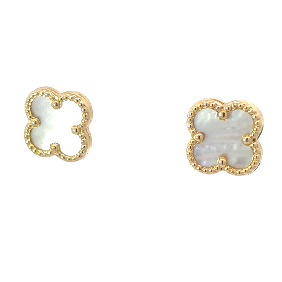 Pair of 14k gold earrings displayed on a white surface