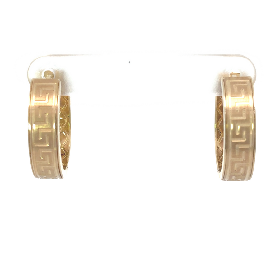 Pair of timeless 14k gold earrings displayed against a white background