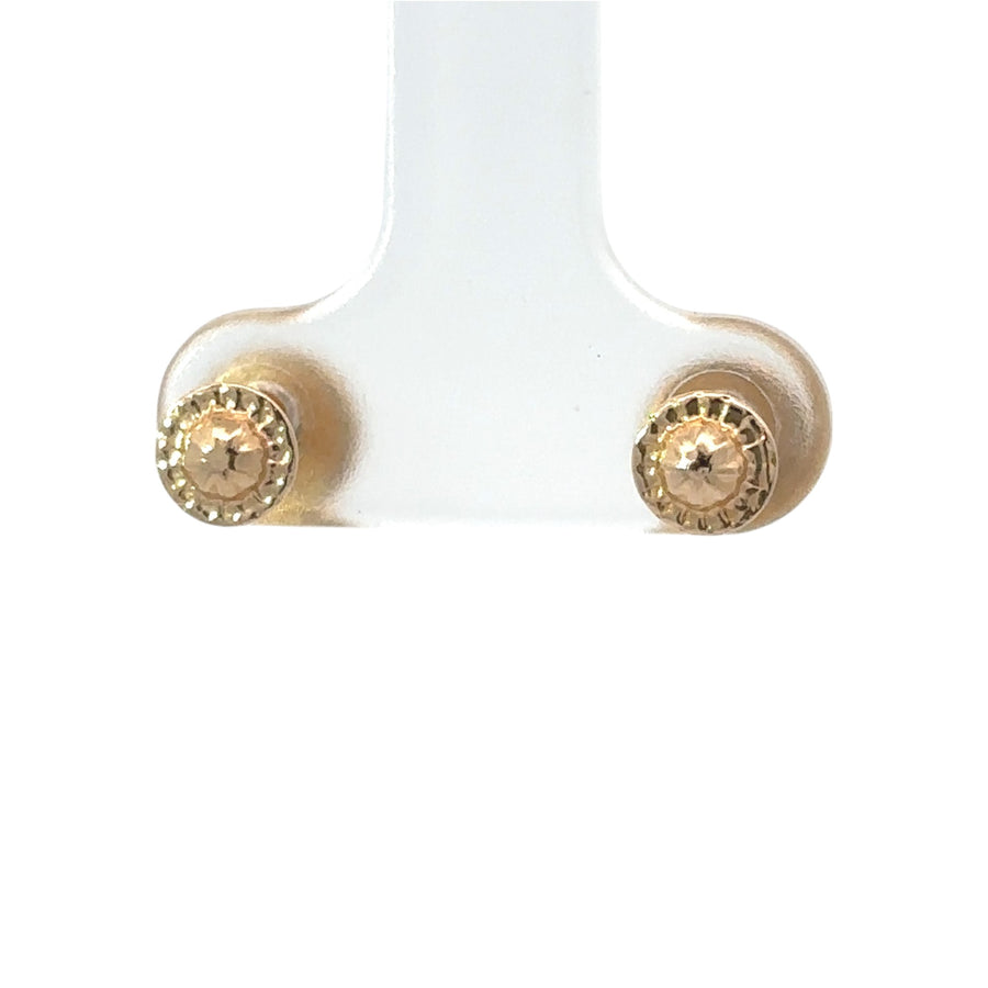 Woman wearing elegant 14k gold earrings with subtle shine
