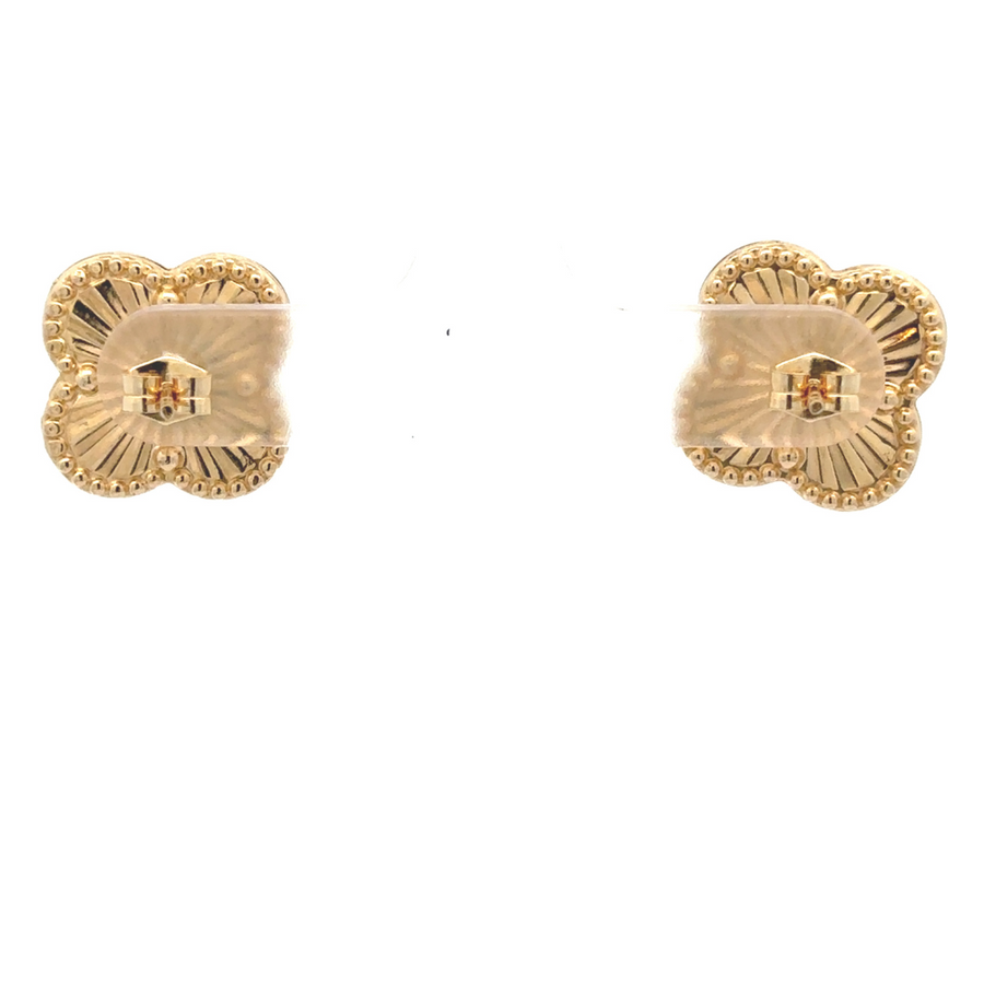 14k gold earrings displayed in a black velvet jewelry box