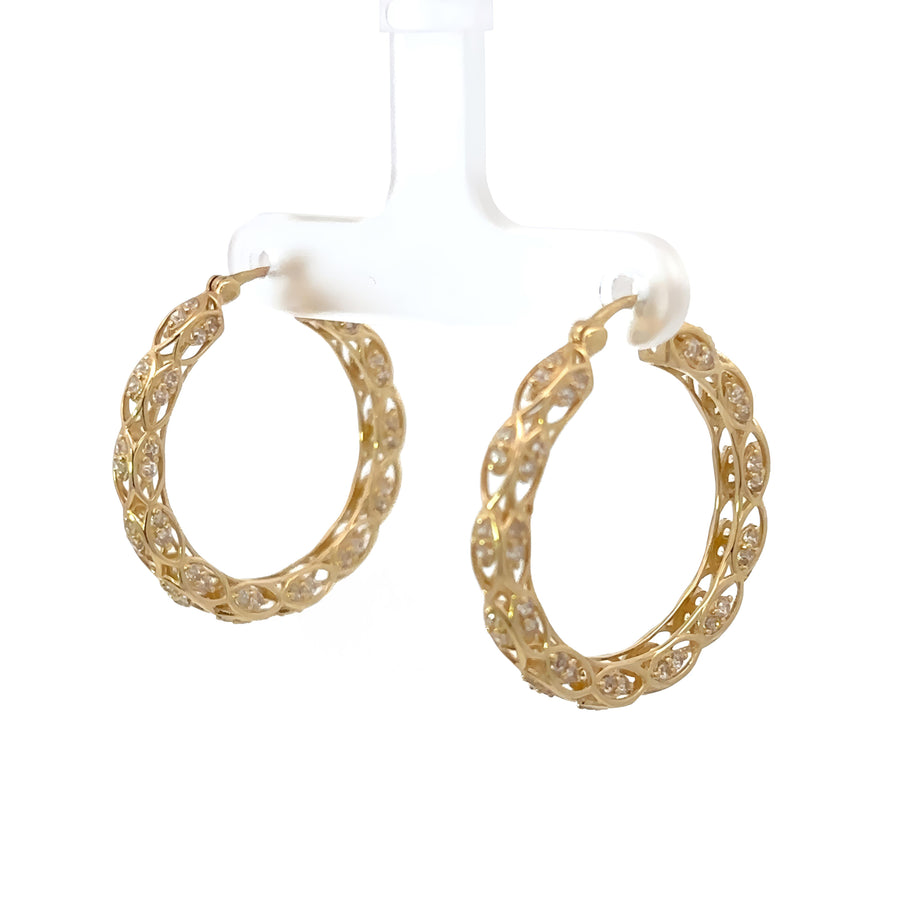 Classic gold earrings for women shown in jewelry box