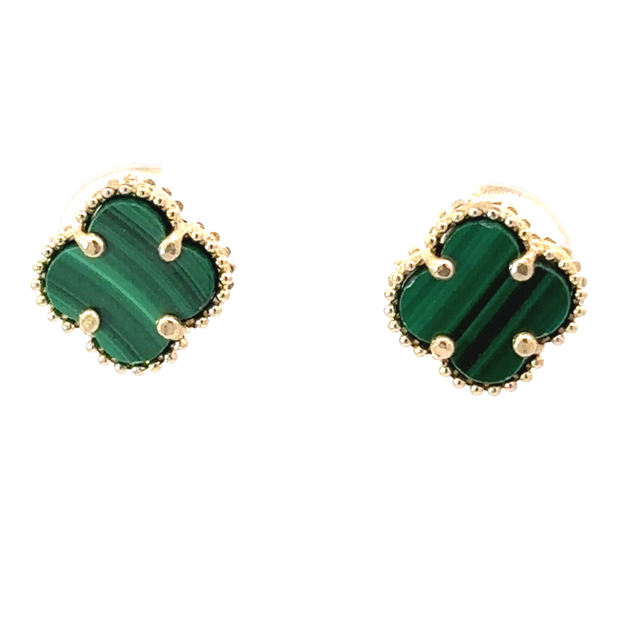 14k gold earrings with black accent on white background