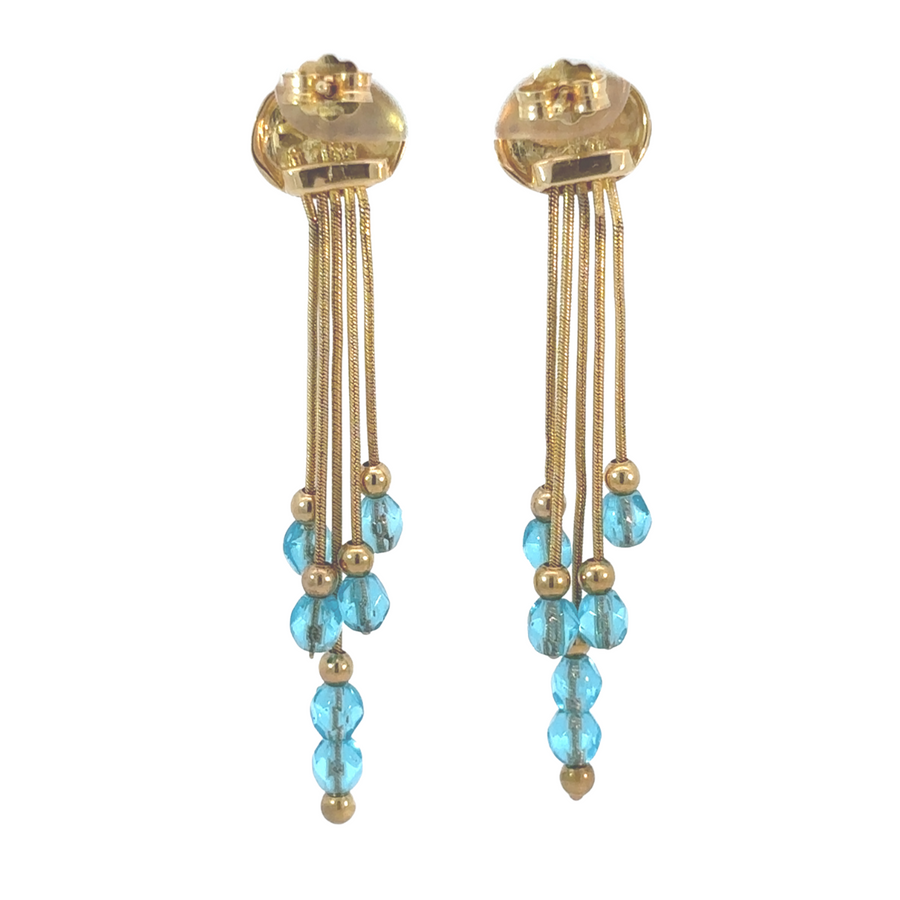 Classic gold earrings with sapphire-like blue gem