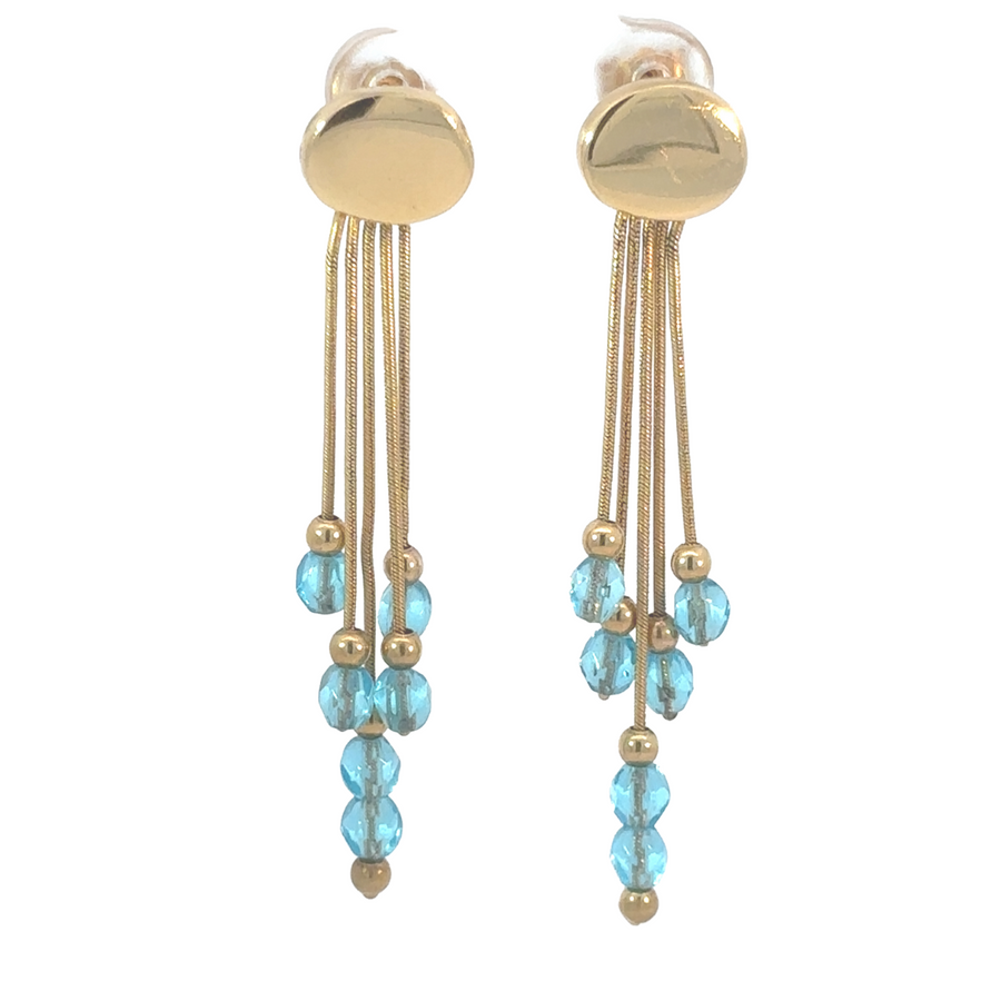14k gold earrings with blue stone – front view