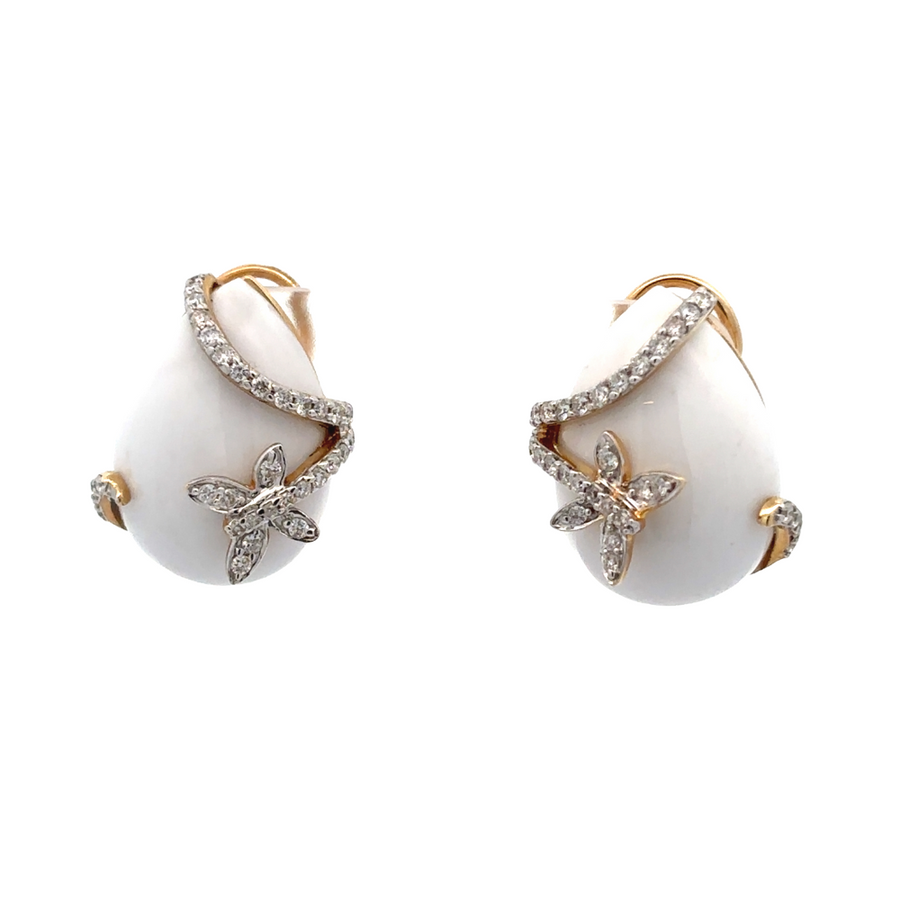 Close-up of 14k gold earrings with diamonds