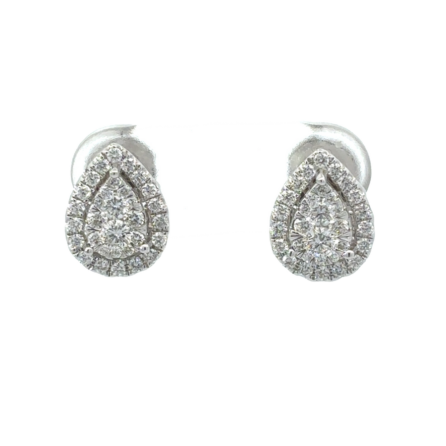 Close-up of 14k gold earrings with diamond accents for women