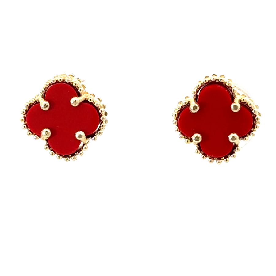 14k gold earrings with bold red accent on clean white background