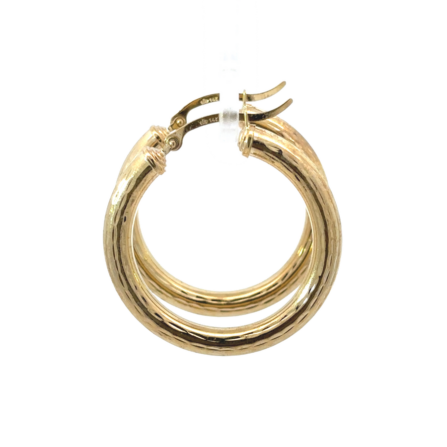 Elegant 14k gold faceted argolla earrings reflecting light with every movement
