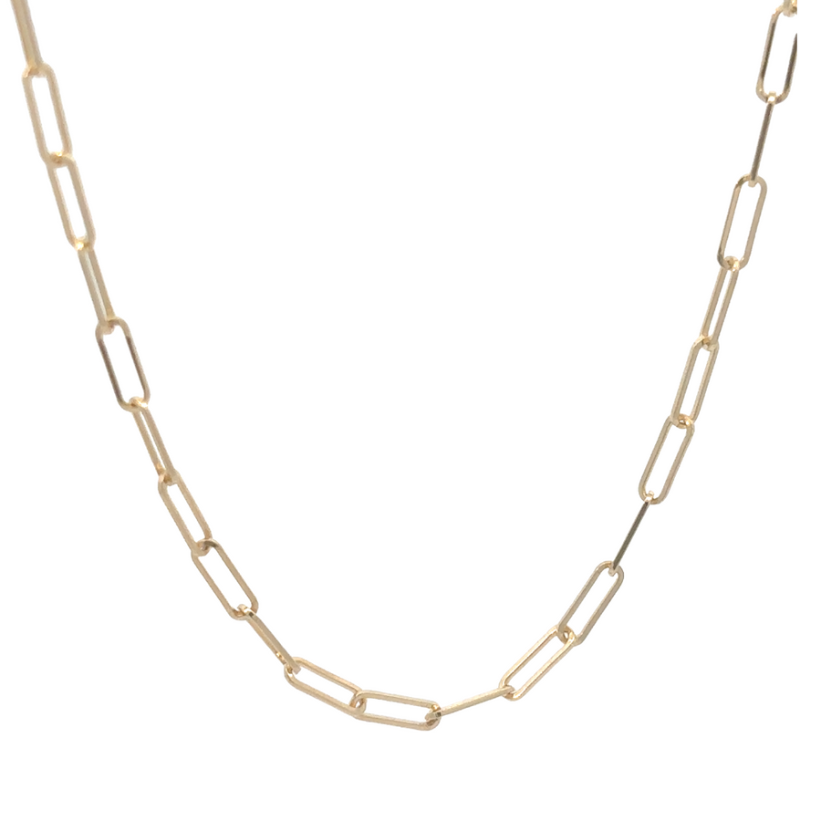 14k gold fancy chain necklace displayed on a white background