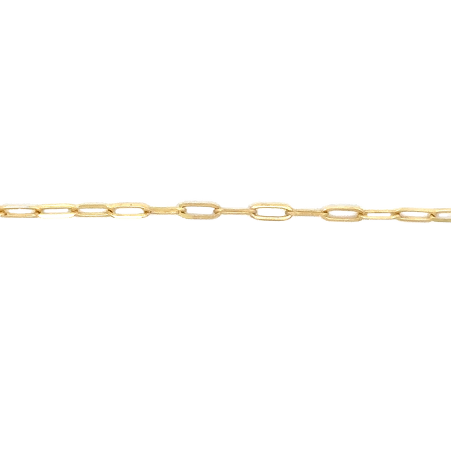 14k gold fancy chain necklace draped over a jewelry stand