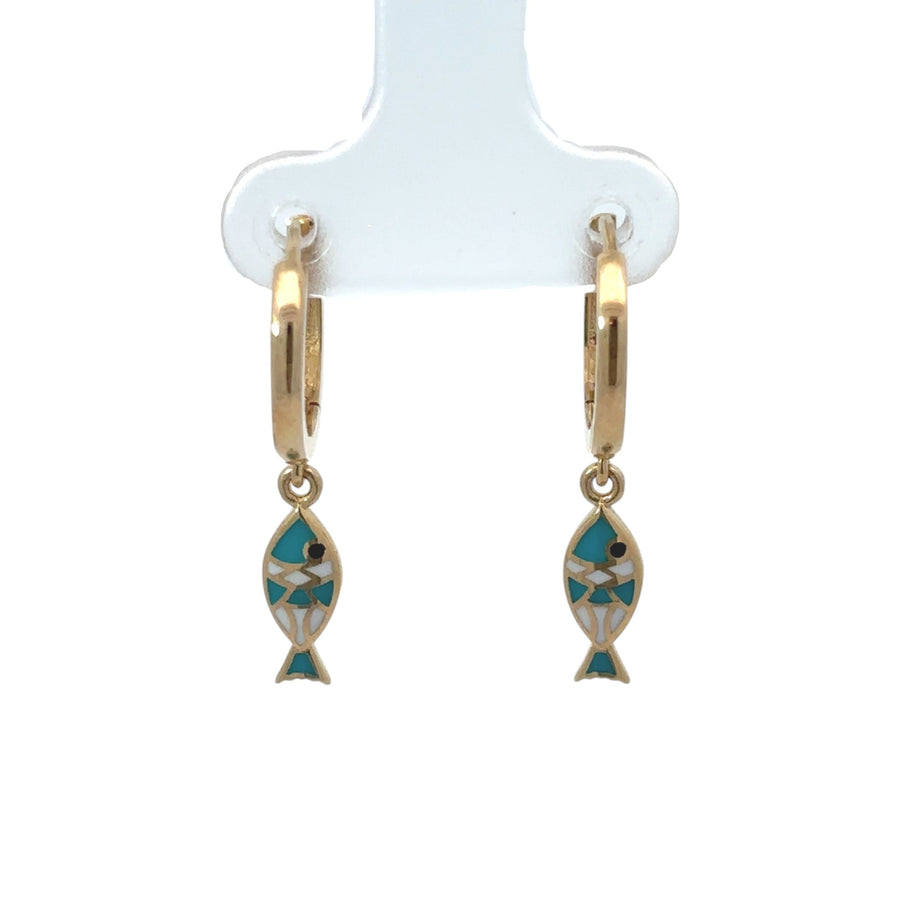 14k gold huggie earrings with playful fish design for women