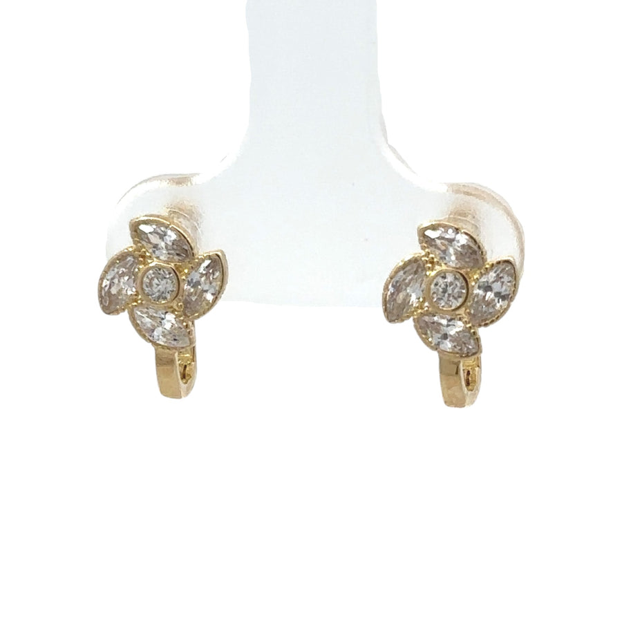 14k gold flower earrings on clean white background