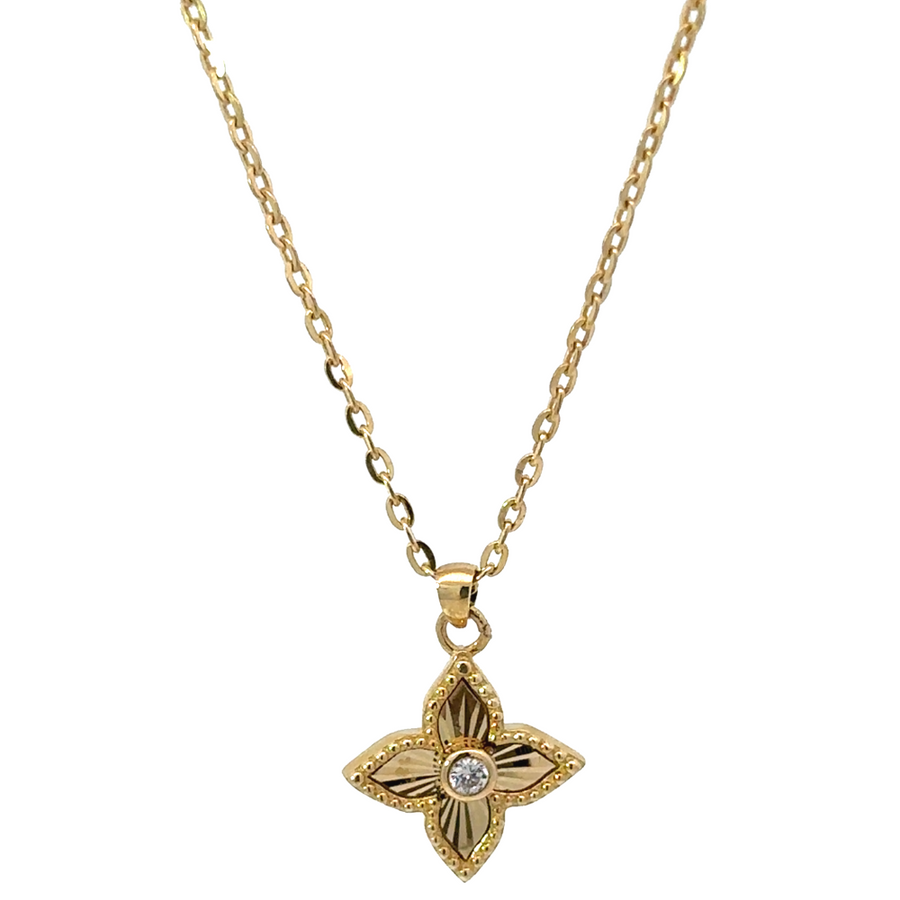 14k Gold Flower Pendant Necklace with delicate floral charm
