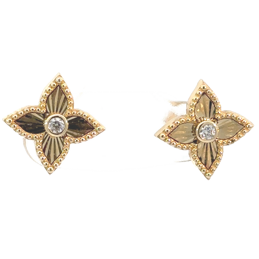 14k gold flower stud earrings with elegant floral design