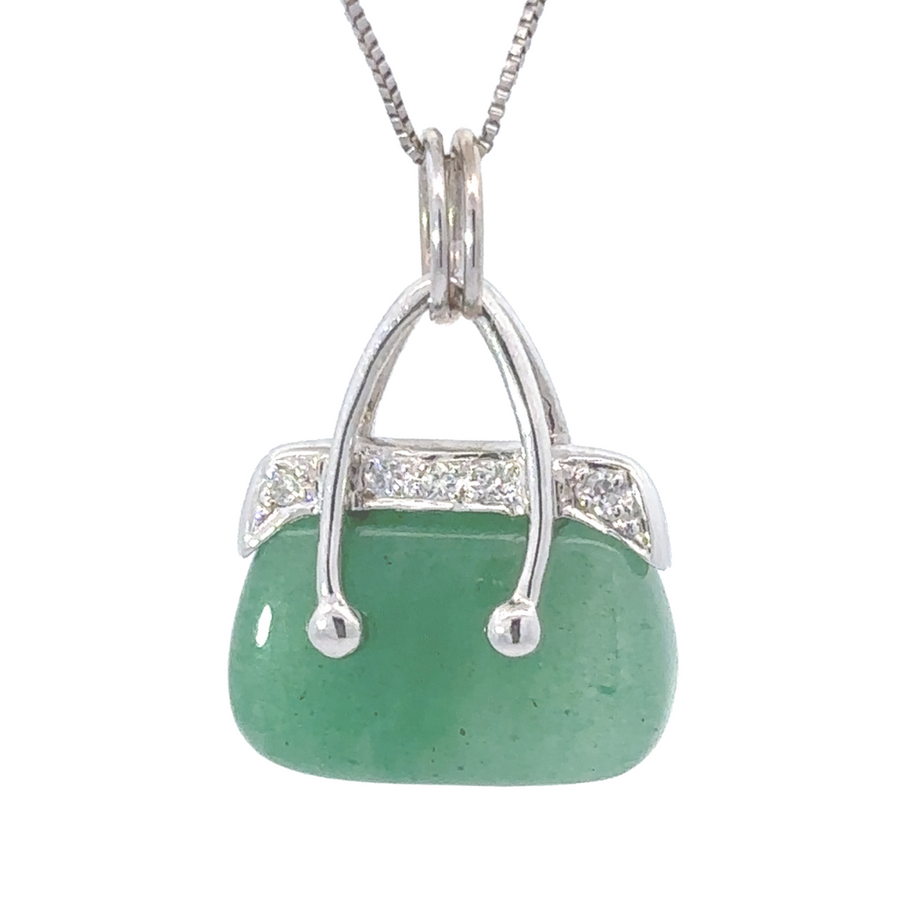14k gold handbag pendant with diamond accents – front view