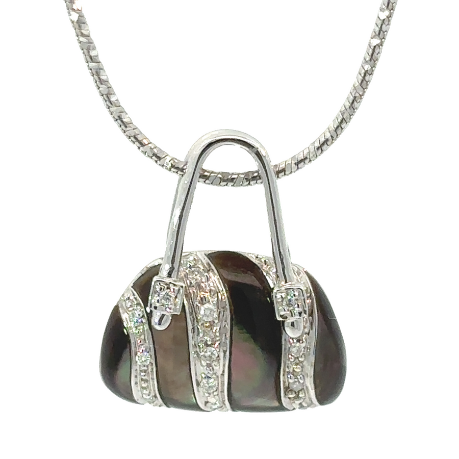 14k gold handbag pendant with diamond accents for women