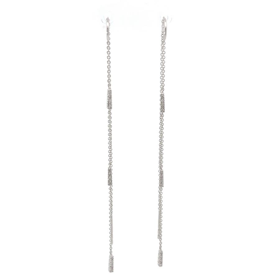 14k gold hanging earrings with 0.10 CTS diamonds on white background