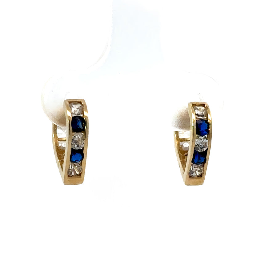 14k gold heart-shaped huggie earrings with cubic zirconia