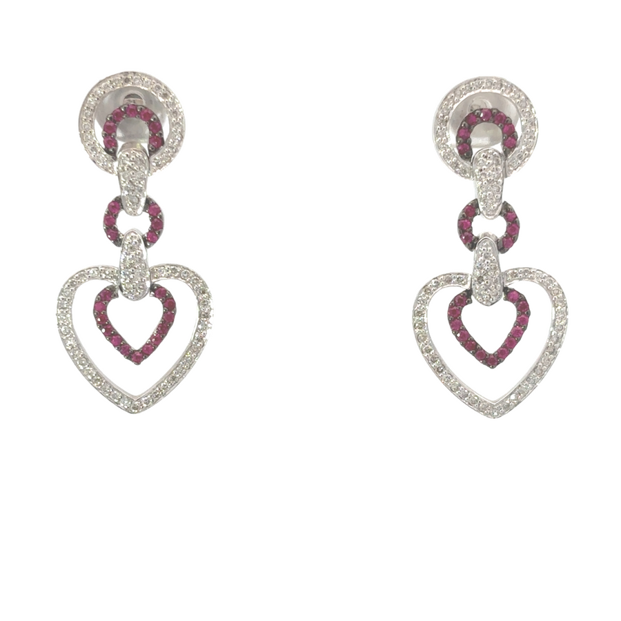 14k gold heart diamond earrings front view