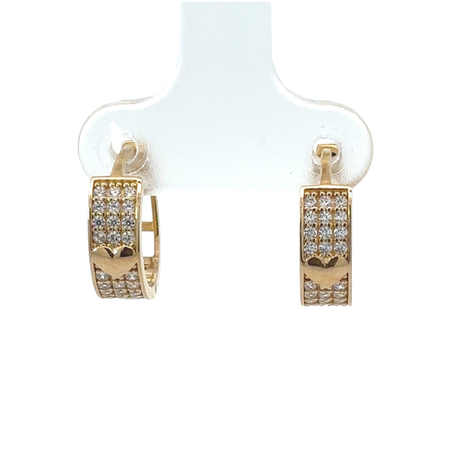 14k gold huggie earrings with CZ and solid heart charm