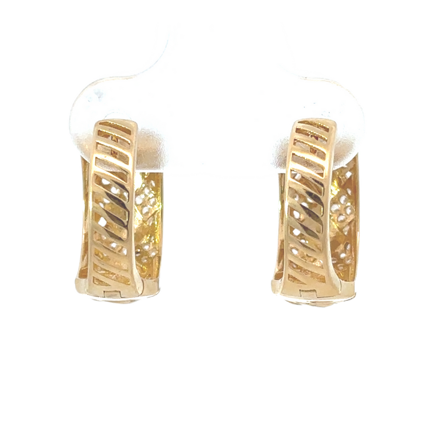 Timeless 13mm 14k gold huggie earrings with sparkling accents