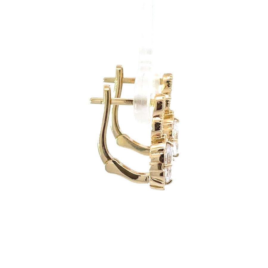 Model wearing 14k gold jewelry set, with necklace adjustable to 16.5 and 19.5 inches, styled with an evening gown.