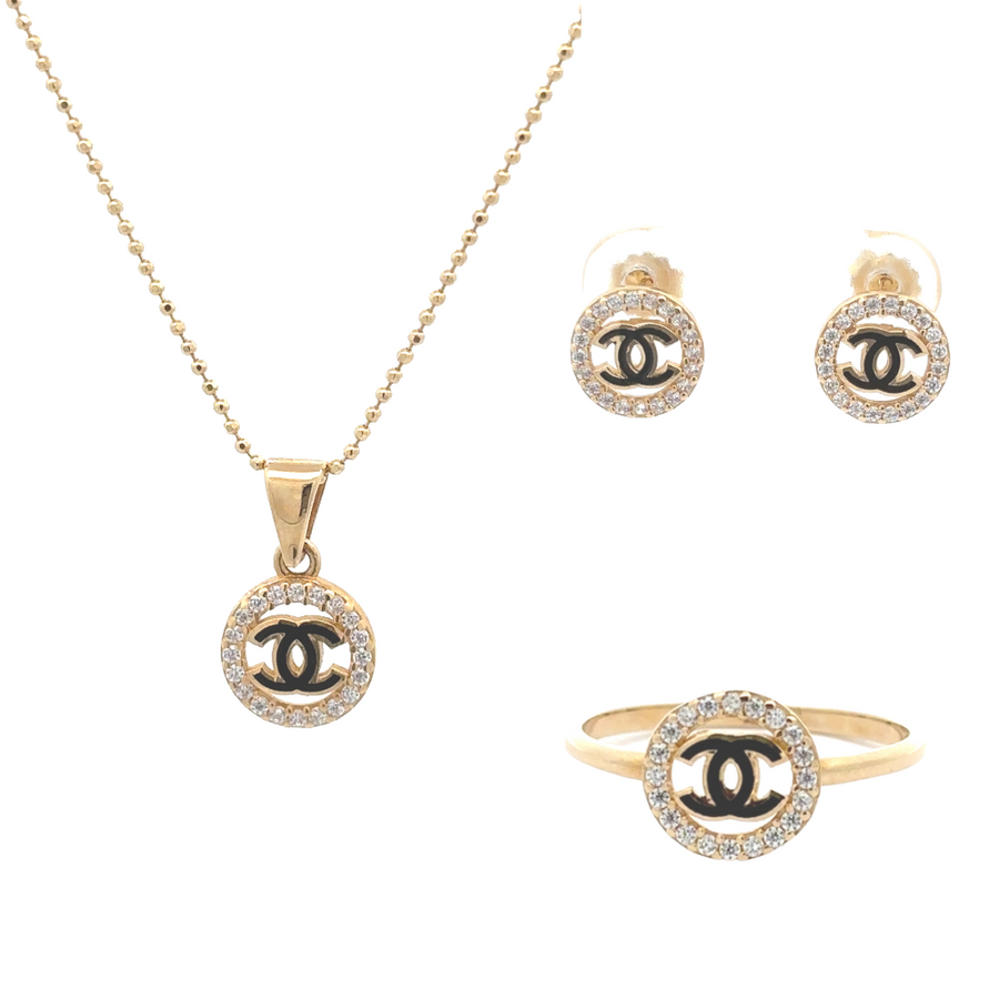 14k gold jewelry set featuring a ring in size 7 on white background