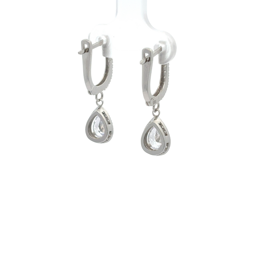 Side view of the drop earrings showing CZ sparkle