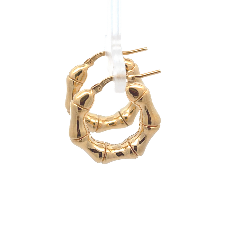 Nature-inspired 14k gold medium bamboo earrings, offering a contemporary and elegant style