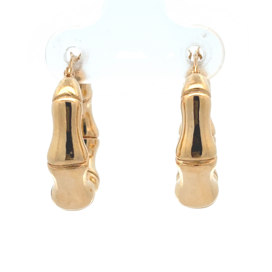 14k gold medium bamboo-inspired earrings for women, showcasing intricate texture and elegant design