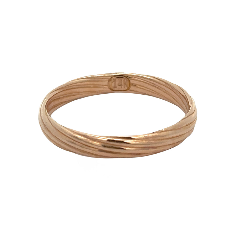 14k gold men’s twist ring with textured band design